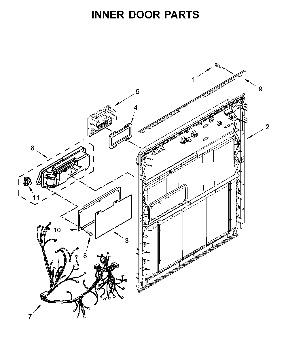 Inner door parts Diagram and Parts List for WDF330PAHS5  Whirlpool Dishwasher