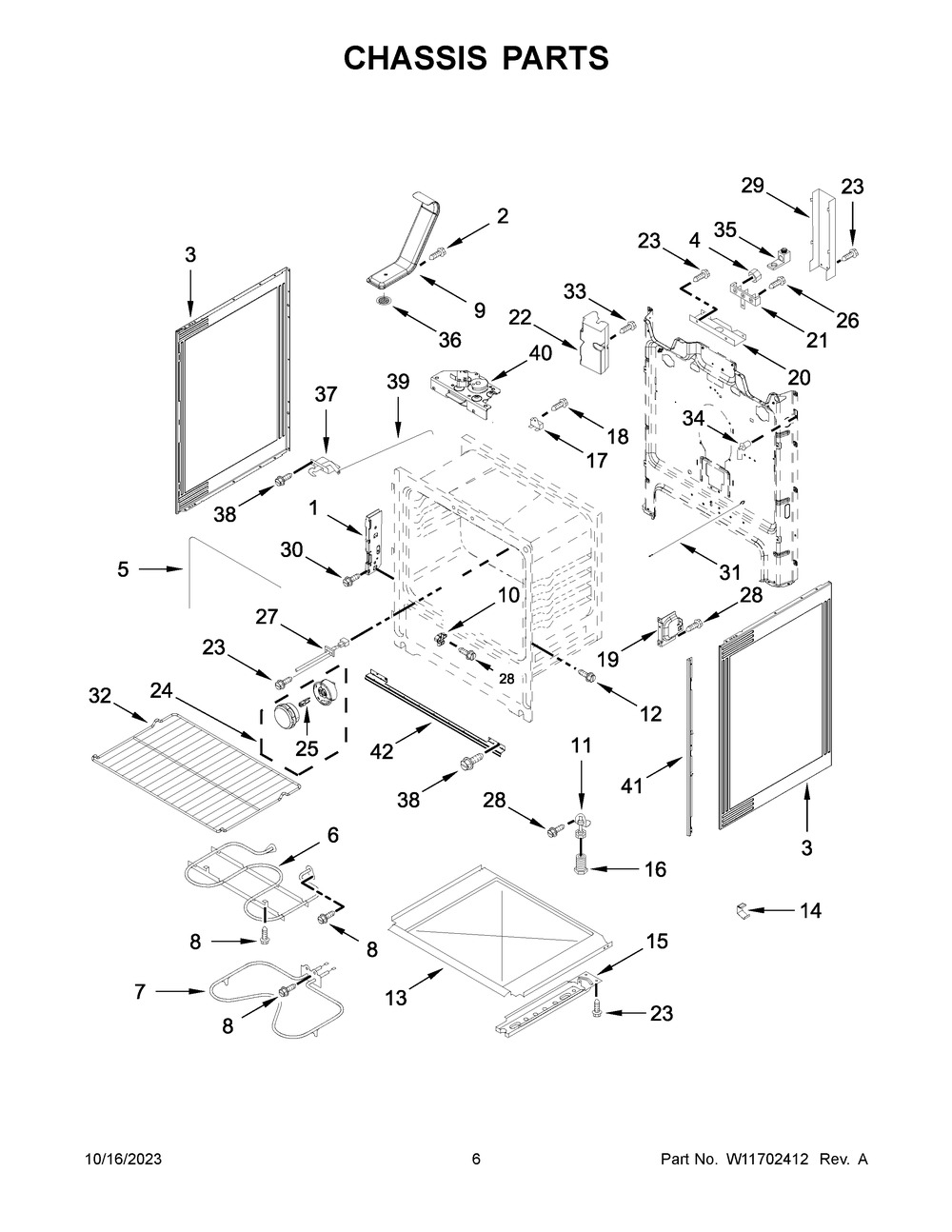 Chassis Parts Diagram and Parts List for WFE525S0JW4  Whirlpool Range