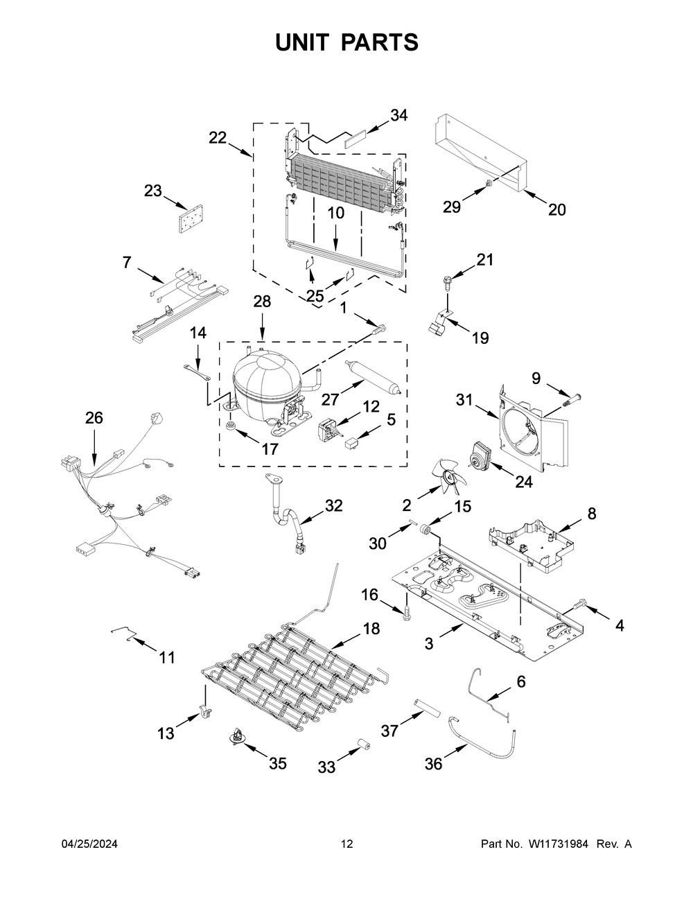 Unit Parts Diagram and Parts List for WRF535SWHZ12  Whirlpool Refrigerator