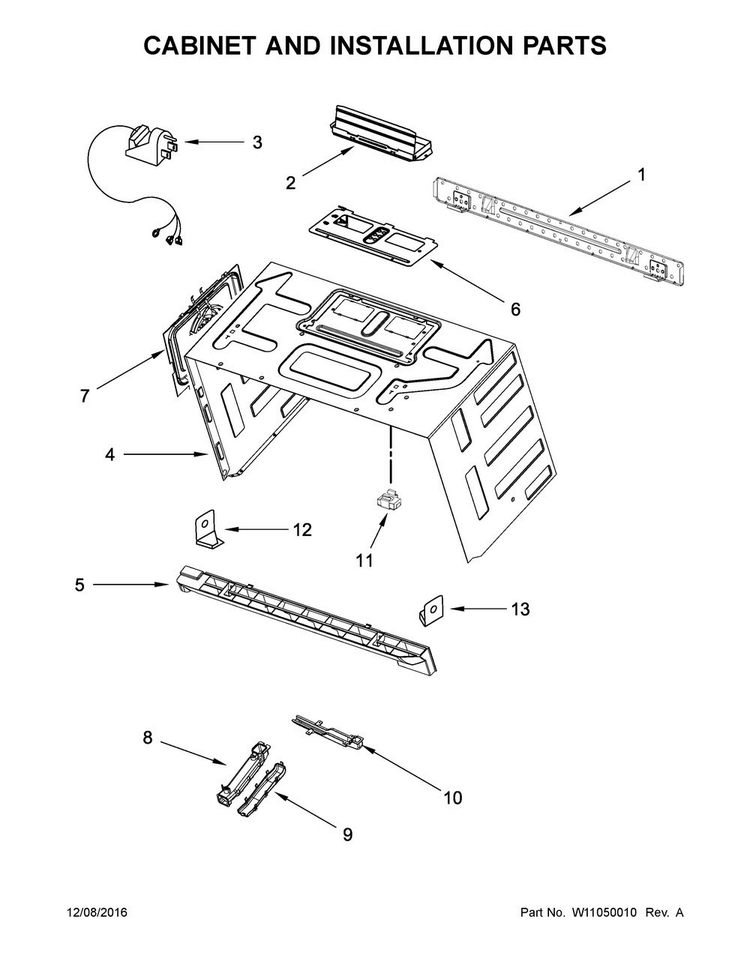 Cabinet And Installation Parts Diagram and Parts List for KMHC319EBS1  KitchenAid Microwave