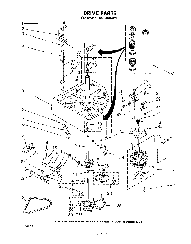 DRIVE Diagram and Parts List for LA5600XMW0  Whirlpool Washer