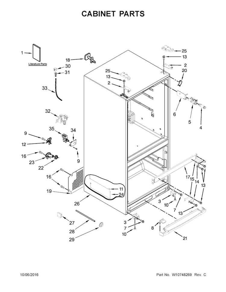 Cabinet Parts Diagram and Parts List for WRF560SEYW04  Whirlpool Refrigerator