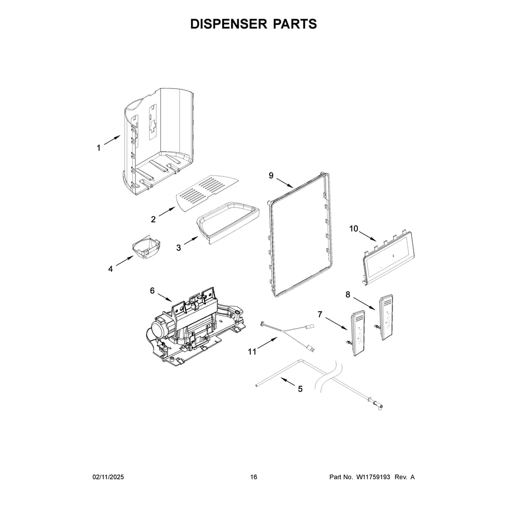 Dispenser Parts Diagram and Parts List for KRSF536RBS00  KitchenAid Refrigerator