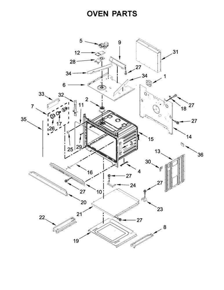 Oven Parts Diagram and Parts List for WOC75EC7HV00  Whirlpool Microwave Oven Combo
