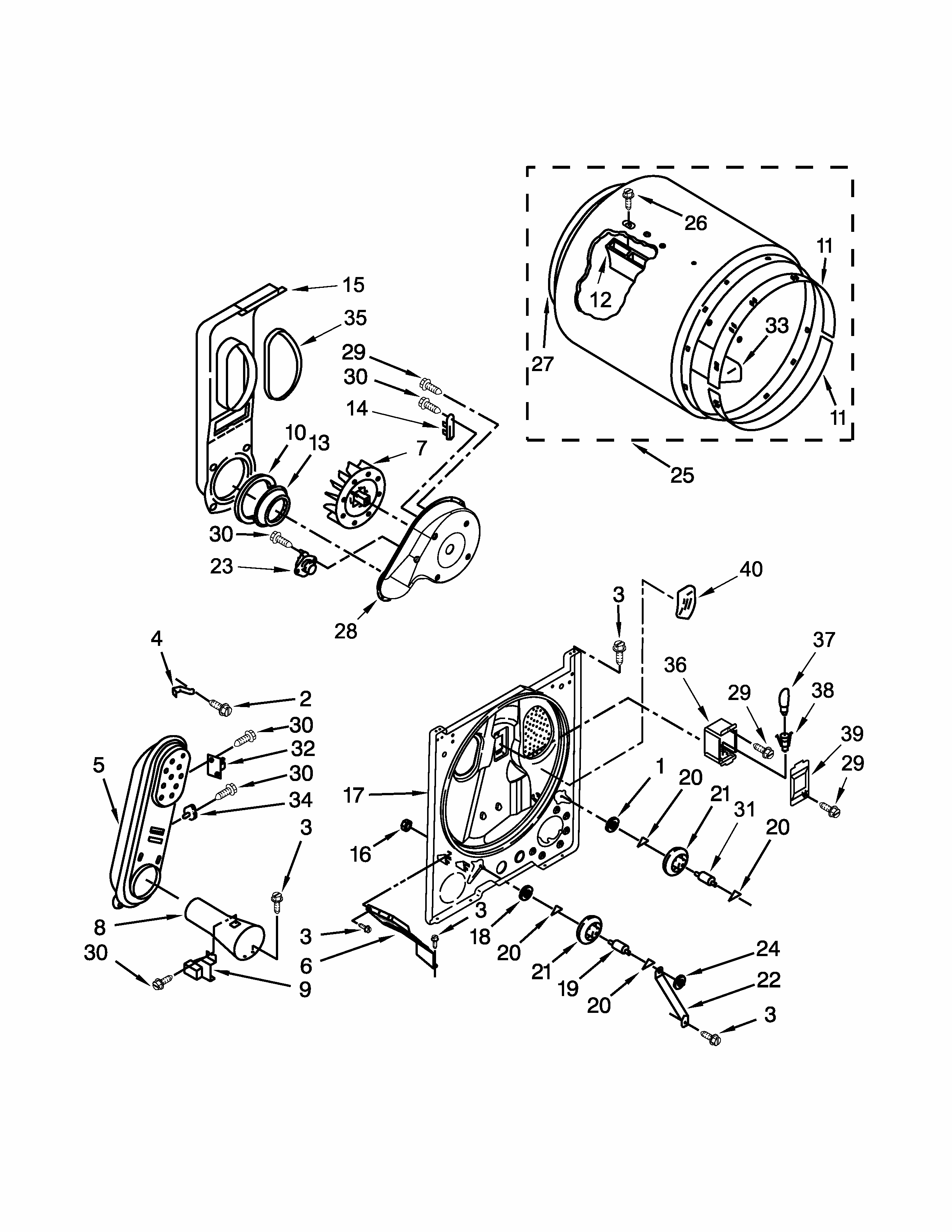 Bulkhead Parts Diagram and Parts List for 11075102311  Kenmore Dryer