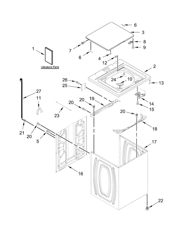 Top And Cabinet Parts Diagram and Parts List for WTW4816FW0  Whirlpool Washer