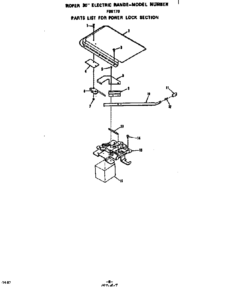 Power Lock Diagram and Parts List for F9817*0  Roper Range