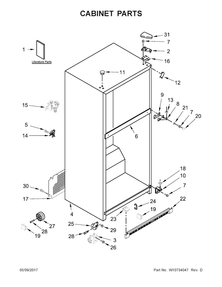 Cabinet Parts Diagram and Parts List for WRT311FZDB00  Whirlpool Refrigerator