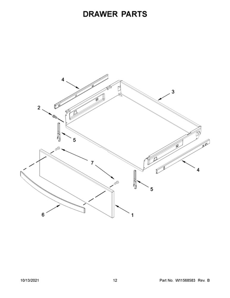 Drawer Parts Diagram and Parts List for WFG775H0HZ2  Whirlpool Range