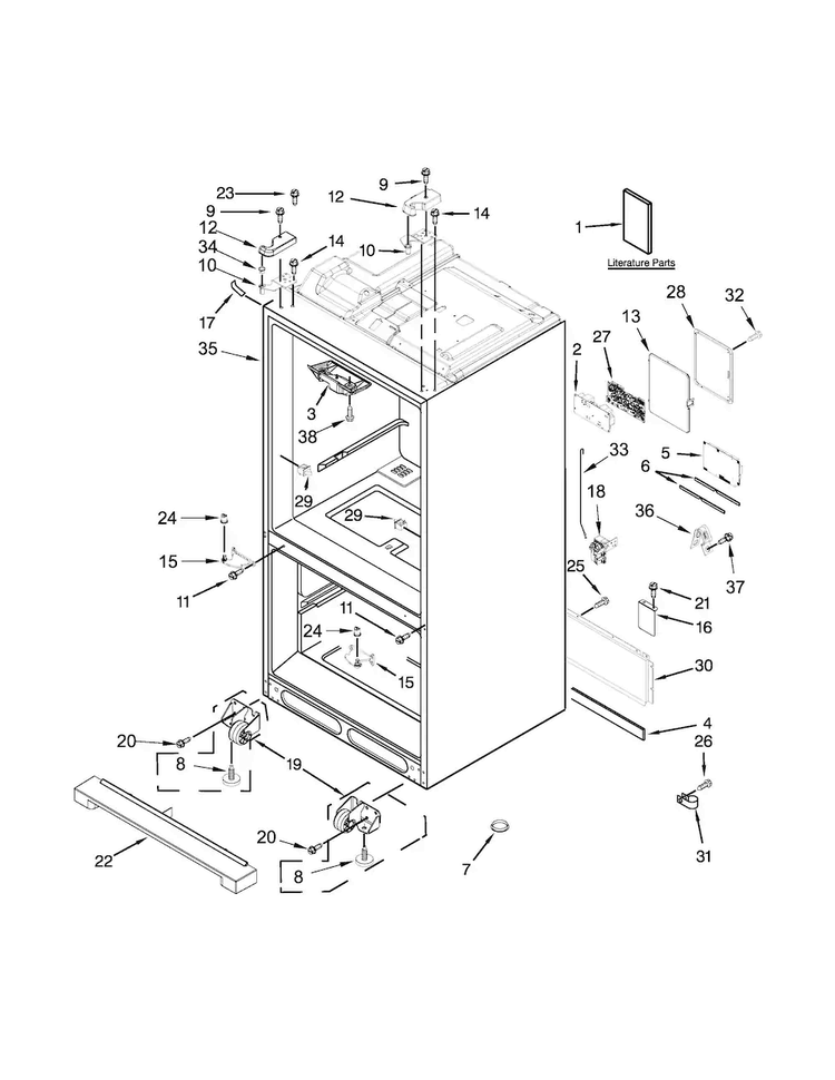 Cabinet Parts Diagram and Parts List for WRV996FDEE00  Whirlpool Refrigerator