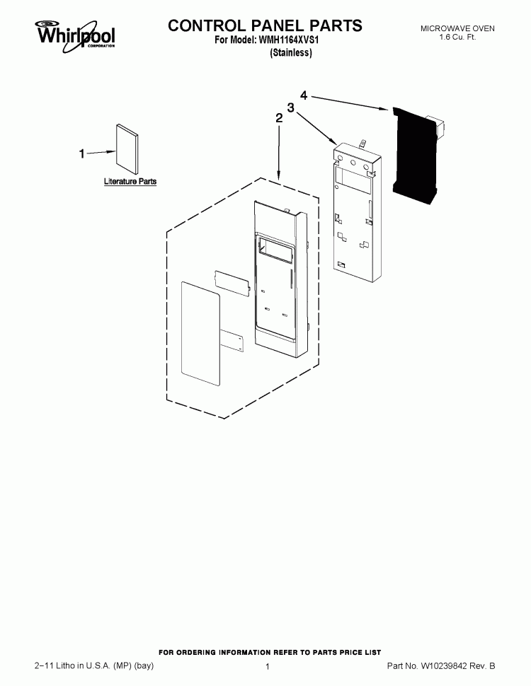 CONTROL PANEL PARTS Diagram and Parts List for WMH1164XVS1  Whirlpool Microwave
