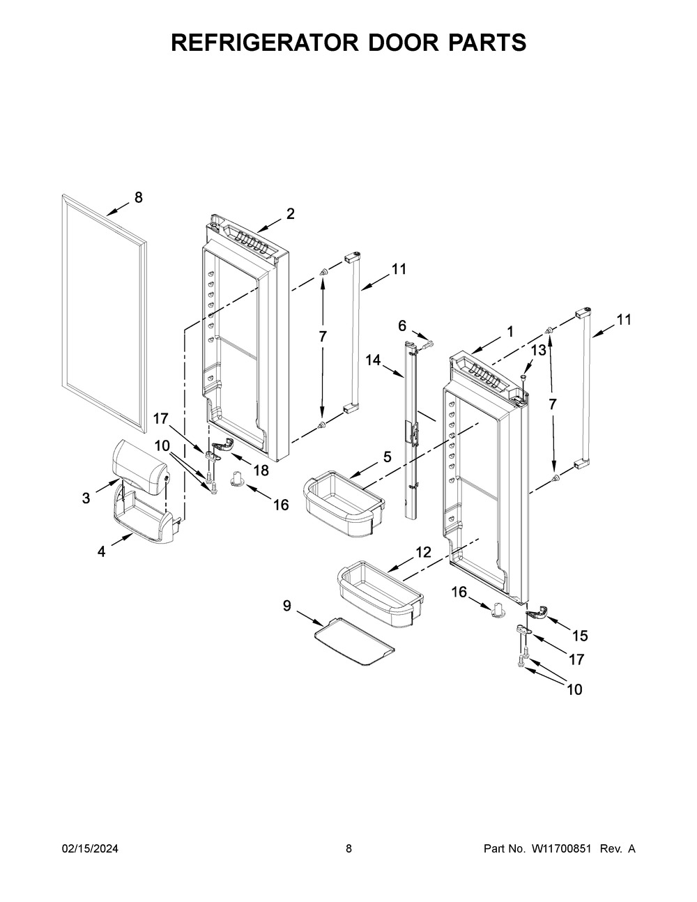Refrigerator Door Parts Diagram and Parts List for KRFF305EBS07  KitchenAid Refrigerator