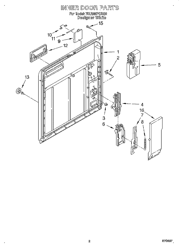 INNER DOOR Diagram and Parts List for 7DU900PCDQ2  Whirlpool Dishwasher