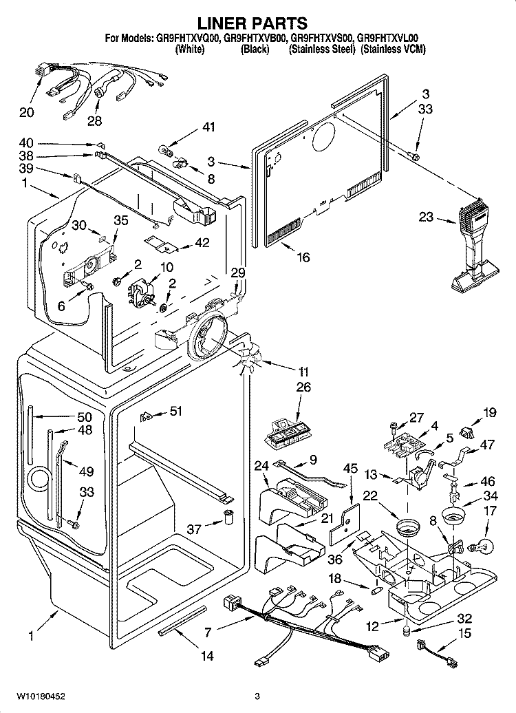 LINER PARTS Diagram and Parts List for GR9FHTXVL00  Whirlpool Refrigerator