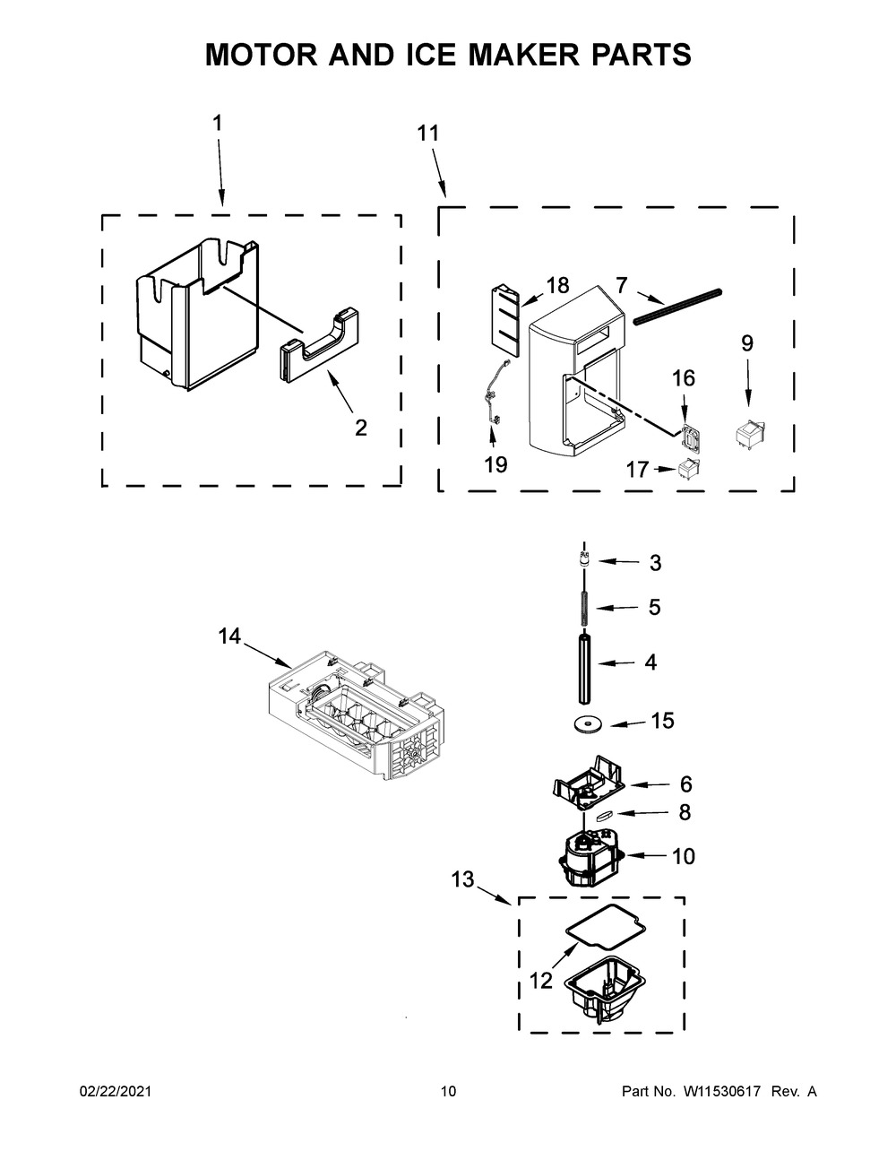 Motor And Ice Maker Parts Diagram and Parts List for WRS586FIEM05  Whirlpool Refrigerator