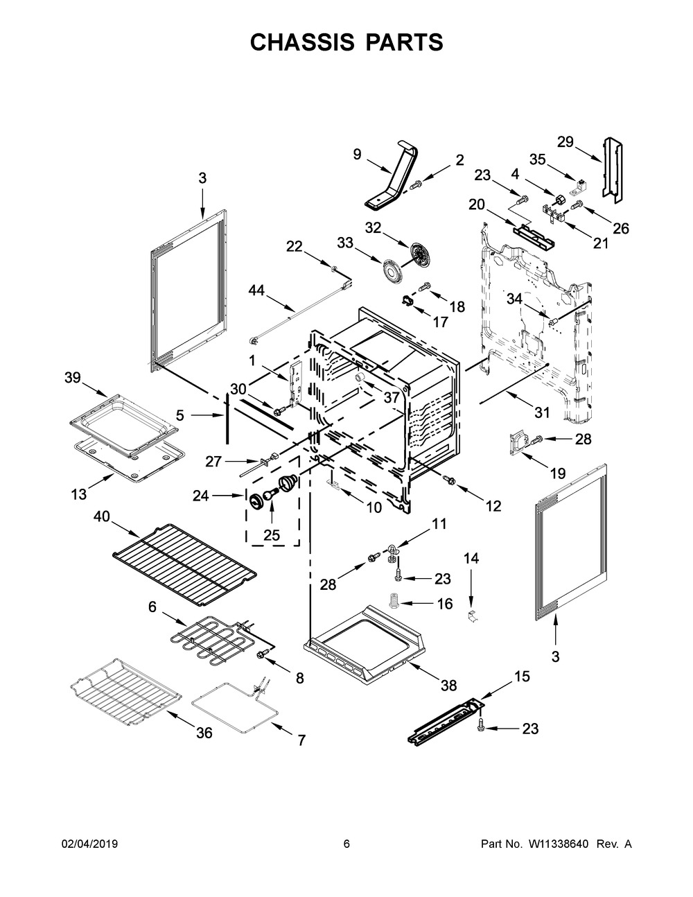 Chassis Parts Diagram and Parts List for YWFE775H0HW1  Whirlpool Range