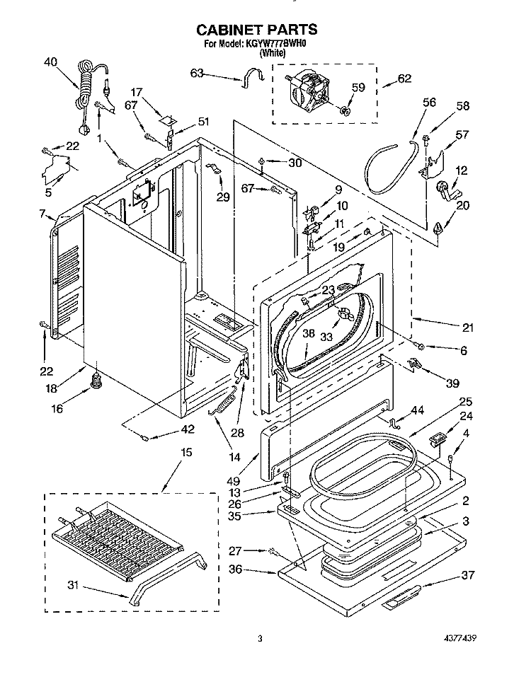 CABINET Diagram and Parts List for KGYW777BWH0  KitchenAid Dryer