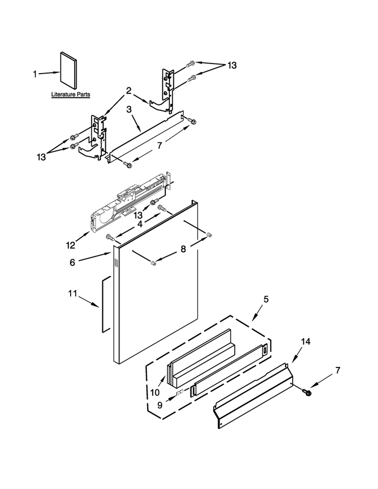 Door And Panel Parts Diagram and Parts List for GLB14BBANA0  Whirlpool Dishwasher