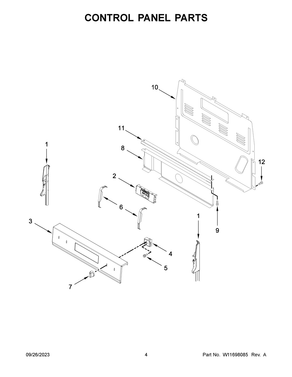 Control Panel Parts Diagram and Parts List for WFE535S0LS3  Whirlpool Range