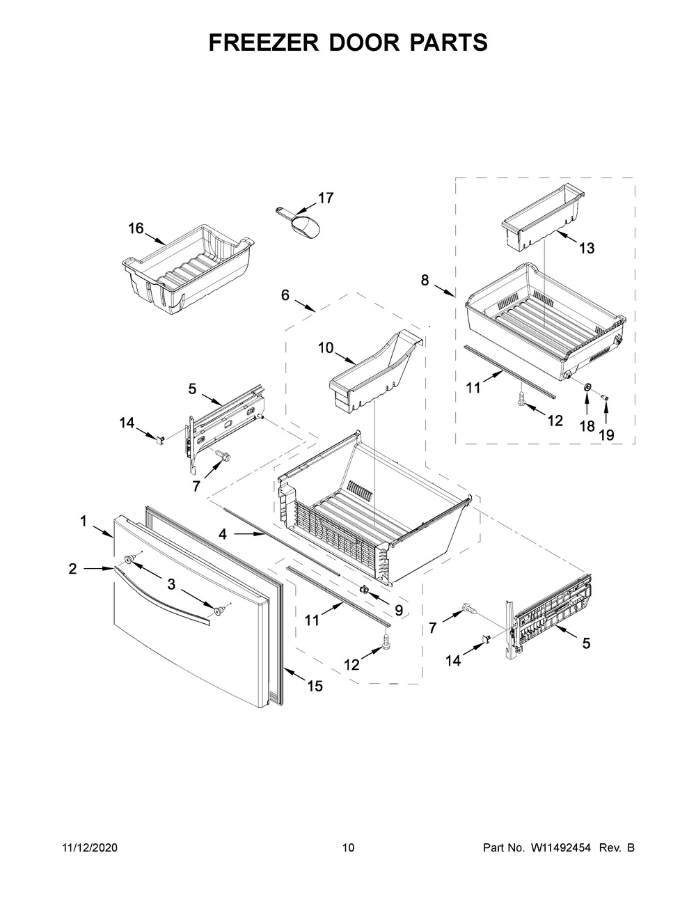 Freezer Door Parts Diagram and Parts List for WRF767SDHZ02  Whirlpool Refrigerator