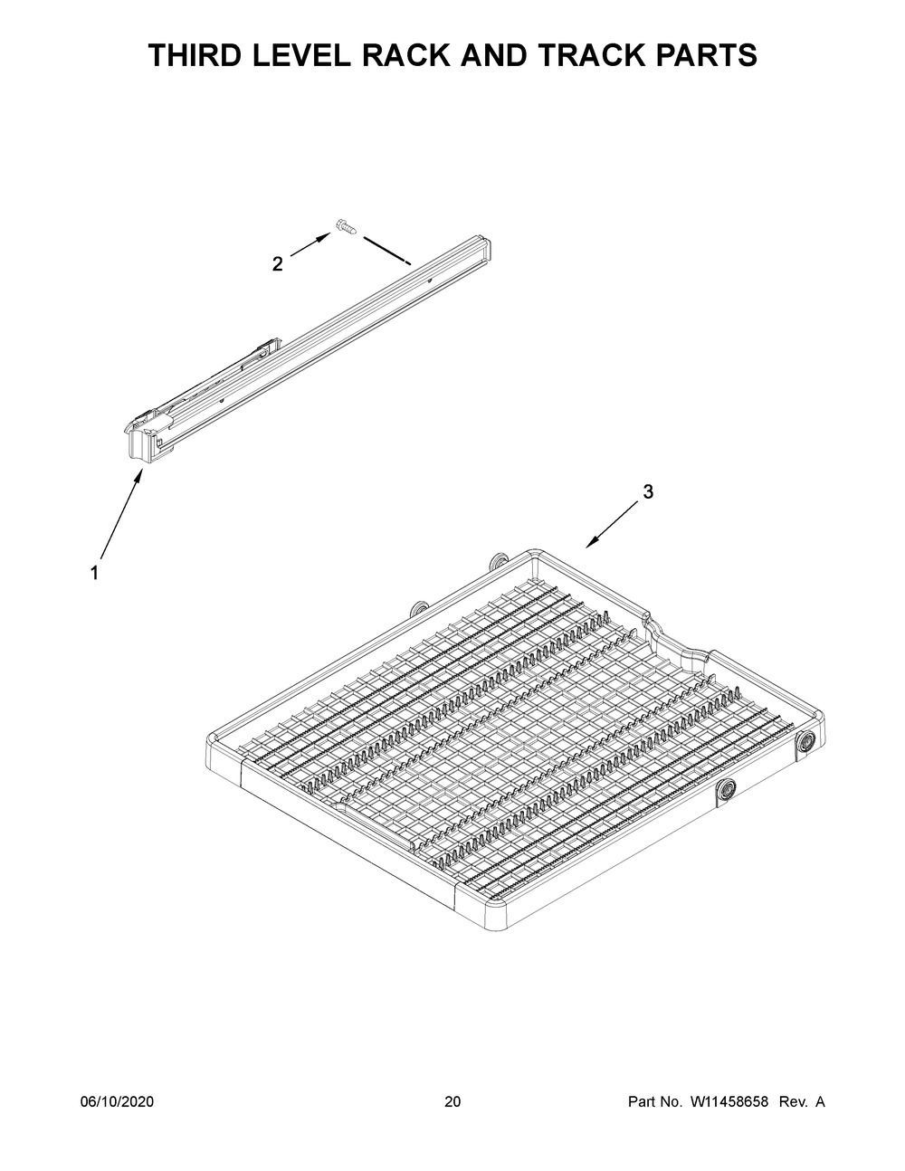 Third Level Rack And Track Parts Diagram and Parts List for KDTE234GPS1  Whirlpool Dishwasher