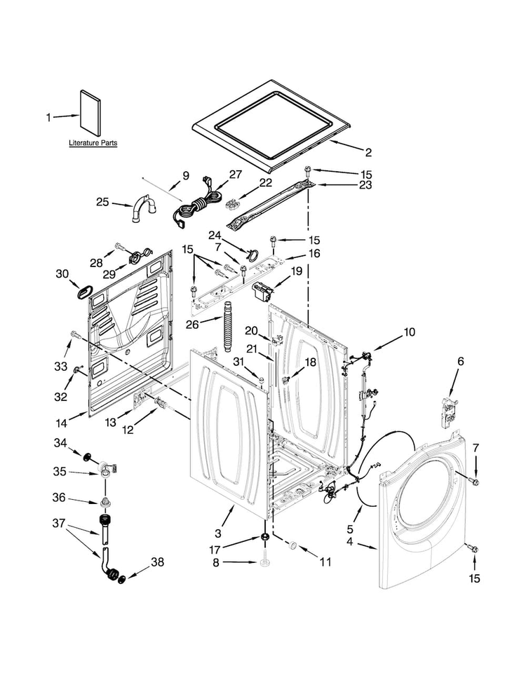Top And Cabinet Parts Diagram and Parts List for 7MWFW72HEDW0  Whirlpool Washer