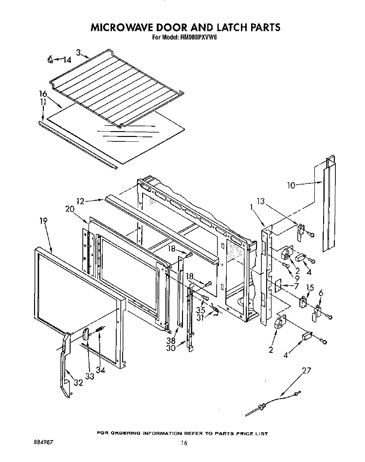 MICROWAVE DOOR AND LATCH, OPTIONAL Diagram and Parts List for RM988PXVW6  Whirlpool Microwave Oven Combo