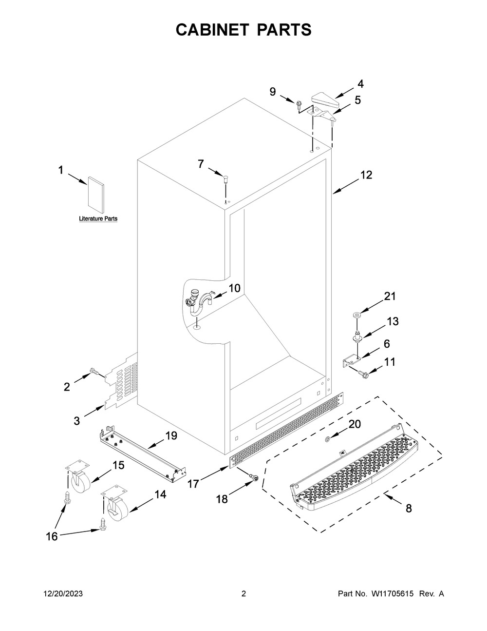 Cabinet Parts Diagram and Parts List for GAFZ30FDGB06  Whirlpool Freezer