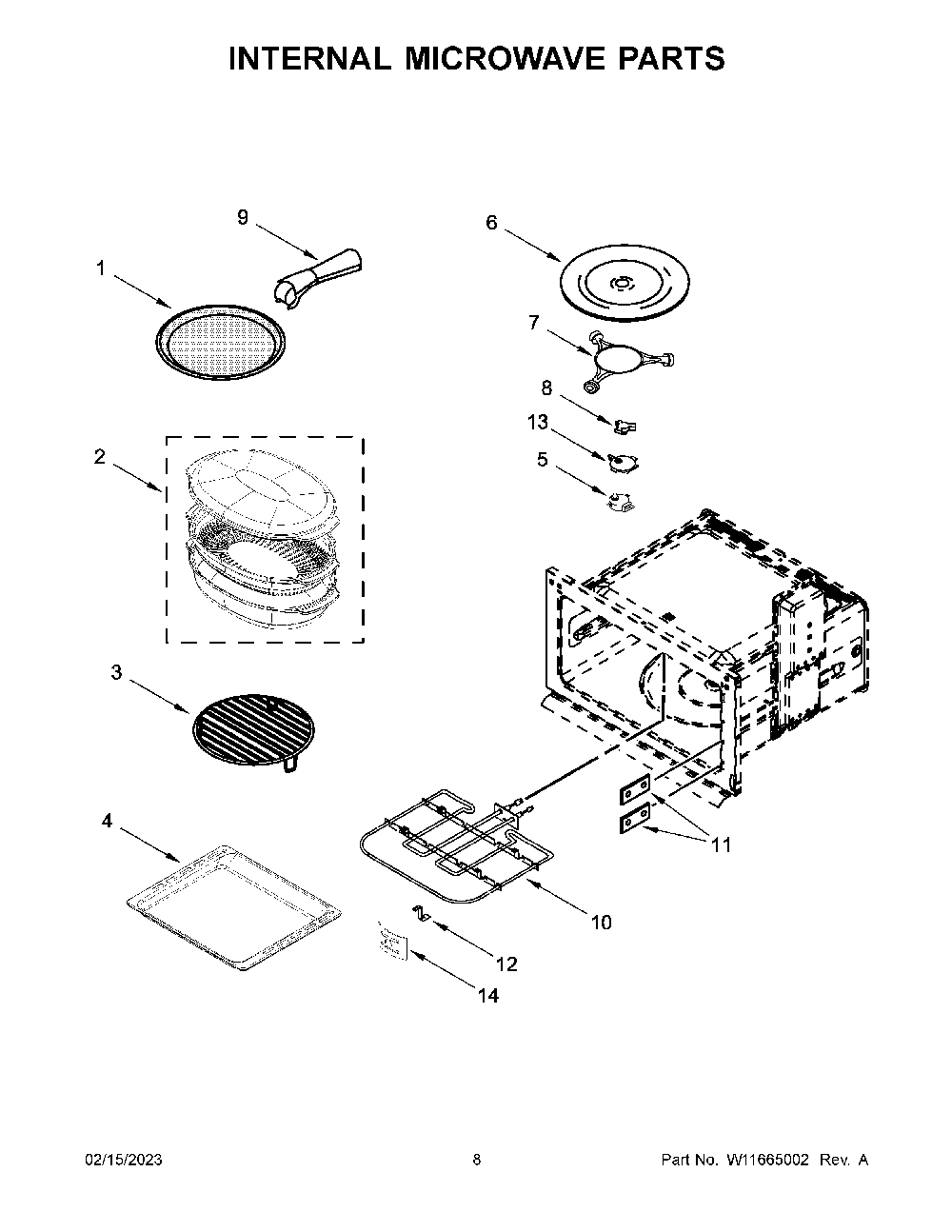 Internal Microwave Parts Diagram and Parts List for KOCE900HBS22  KitchenAid Microwave Oven Combo