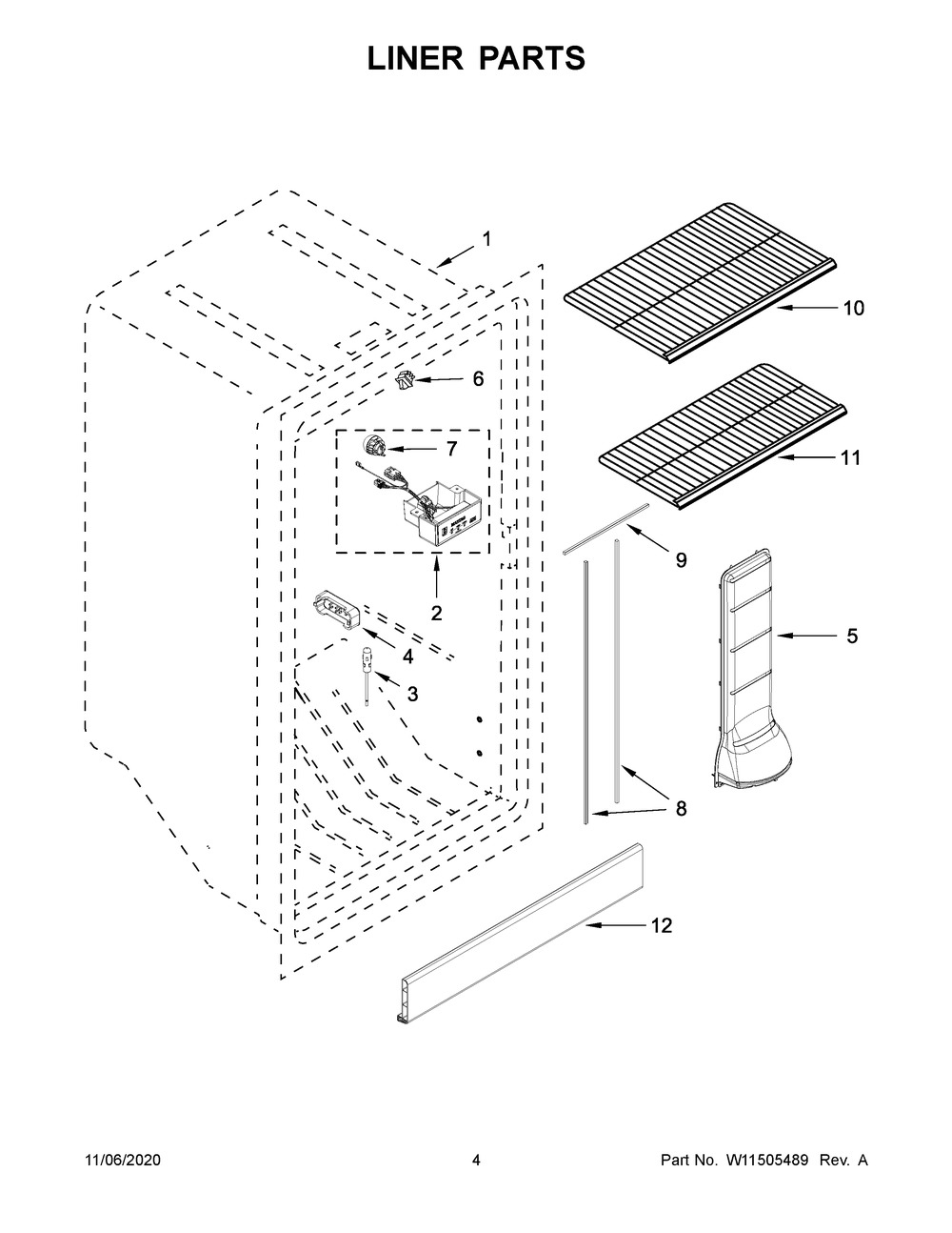 Liner Parts Diagram and Parts List for MZF34X20DW04  Whirlpool Refrigerator