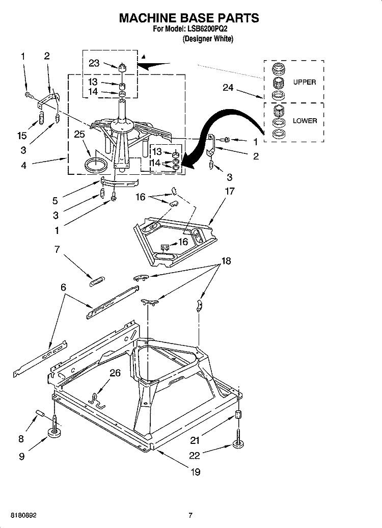 MACHINE BASE PARTS Diagram and Parts List for LSB6200PQ2  Whirlpool Washer