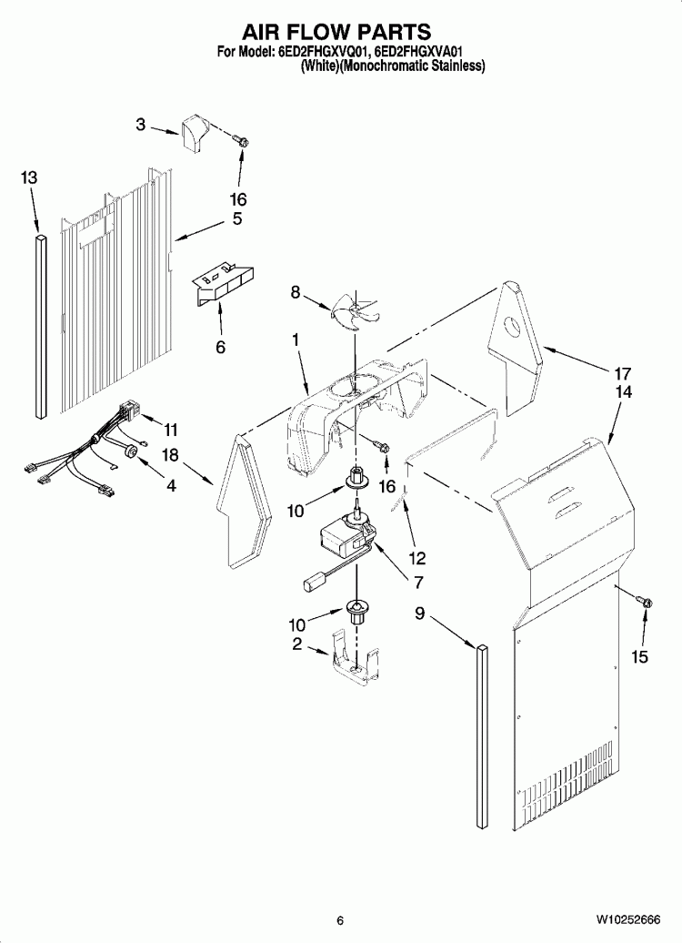 AIR FLOW PARTS Diagram and Parts List for 6ED2FHGXVQ01  Whirlpool Refrigerator