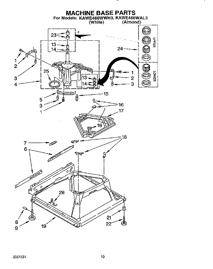 MACHINE BASE Diagram and Parts List for KAWE460WAL3  KitchenAid Washer