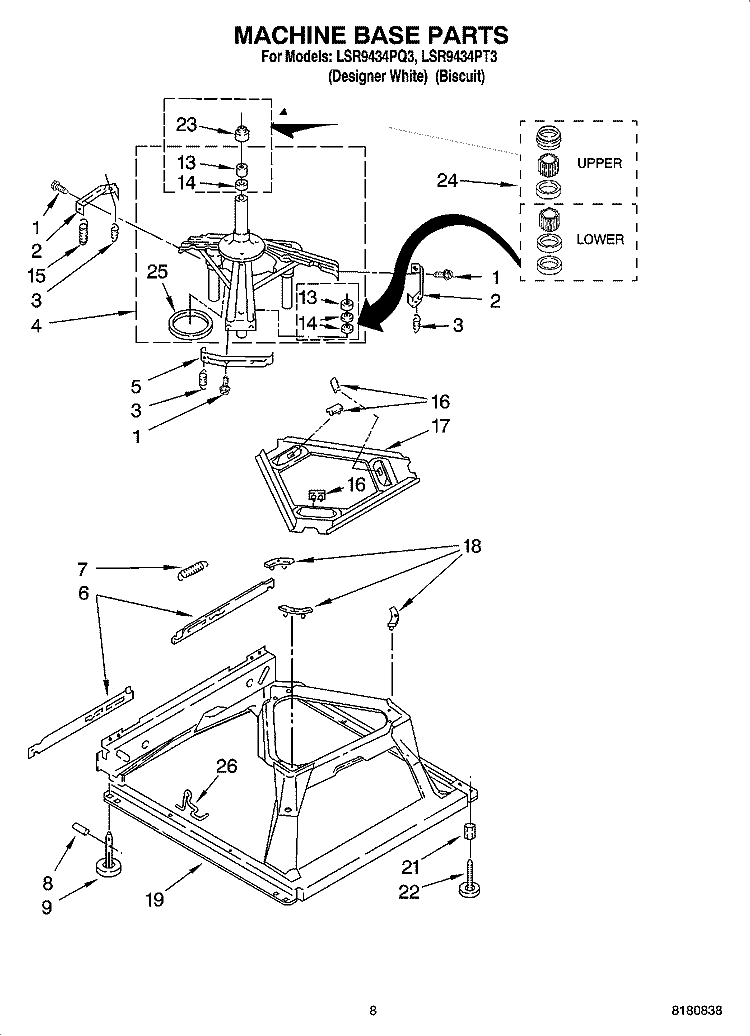 MACHINE BASE PARTS Diagram and Parts List for LSR9434PT3  Whirlpool Washer