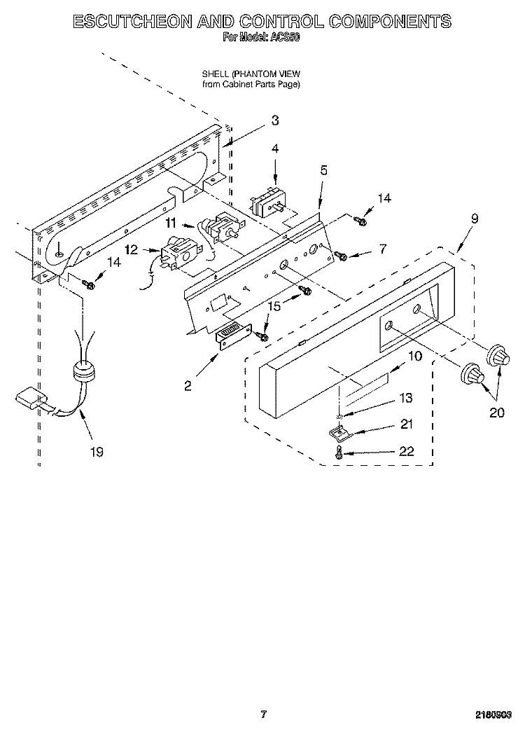 ESCUTCHEON AND CONTROL COMPONENTS Diagram and Parts List for ACS50  Whirlpool Ice Maker