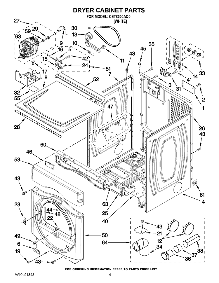 DRYER CABINET PARTS Diagram and Parts List for CET8000AQ0  Whirlpool Washer Dryer Combo
