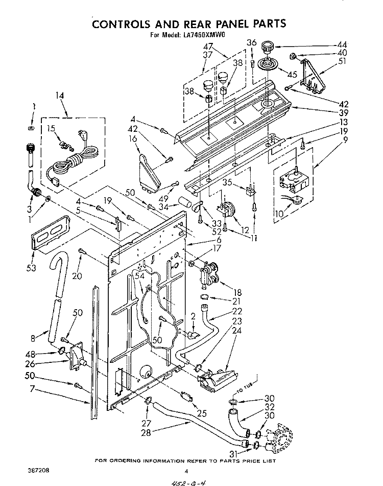 CONTROLS AND REAR PANEL Diagram and Parts List for LA7460XMW0  Whirlpool Washer