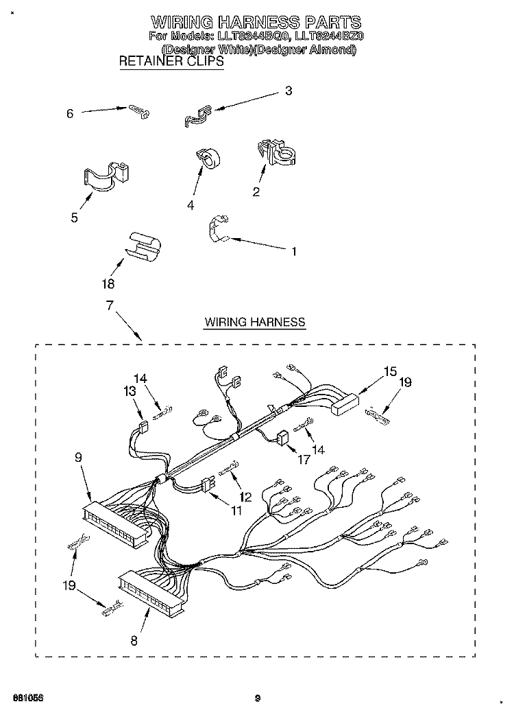 WIRING HARNESS Diagram and Parts List for LLT8244BZ0  Whirlpool Washer