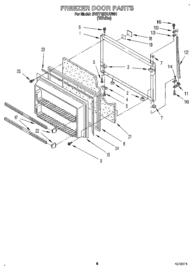 FREEZER DOOR Diagram and Parts List for 3VET19ZKAW01  Whirlpool Refrigerator