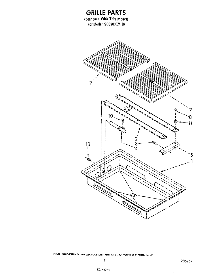 GRILLE Diagram and Parts List for SC8900EMH0  Whirlpool Cooktop