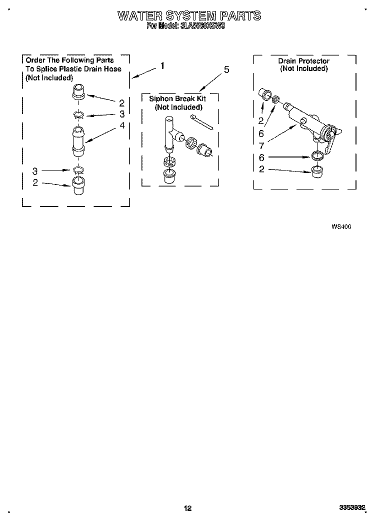 WATER SYSTEM Diagram and Parts List for 3LA5580XSN3  Whirlpool Washer
