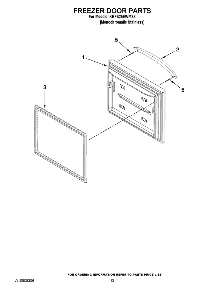 FREEZER DOOR PARTS Diagram and Parts List for KBFS25EWMS8  KitchenAid Refrigerator