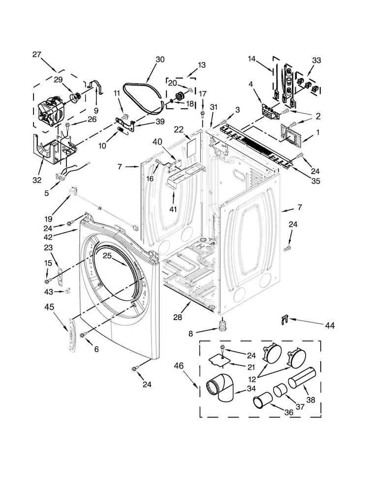 Cabinet Parts Diagram and Parts List for WED87HEDW0  Whirlpool Dryer