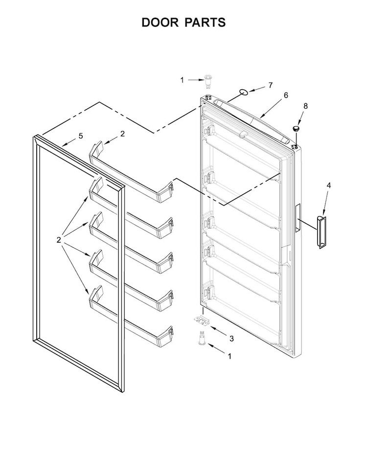Door Parts Diagram and Parts List for WZF34X16DW01  Whirlpool Freezer