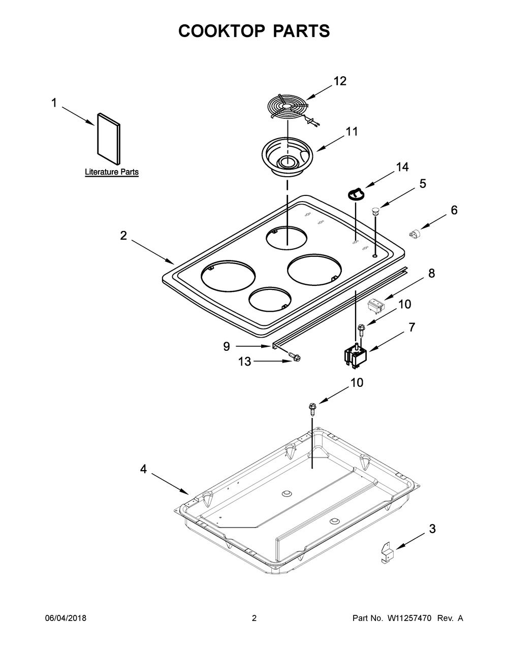 Cooktop Parts Diagram and Parts List for WCC31430AW01  Whirlpool Cooktop