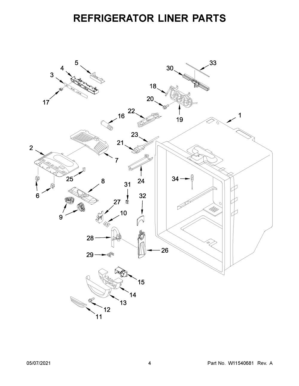 Refrigerator Liner Parts Diagram and Parts List for WRF535SWHZ07  Whirlpool Refrigerator
