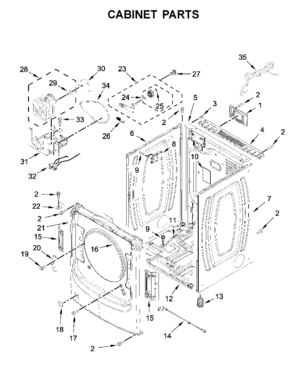 Cabinet parts Diagram and Parts List for 8TWGD8620HW0  Whirlpool Dryer