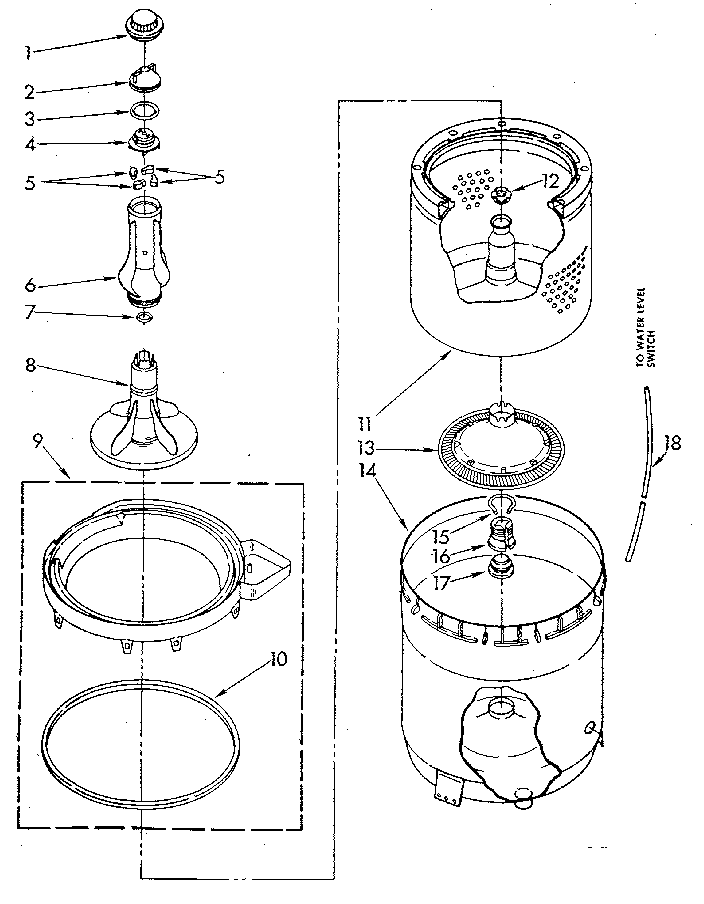 Agitator, Basket And Tub Diagram and Parts List for LA5580XSG1  Whirlpool Washer