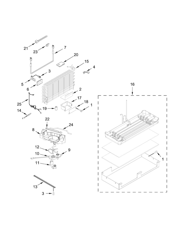 Lower Unit And Tube Parts Diagram and Parts List for KBFN406ESS00  KitchenAid Refrigerator