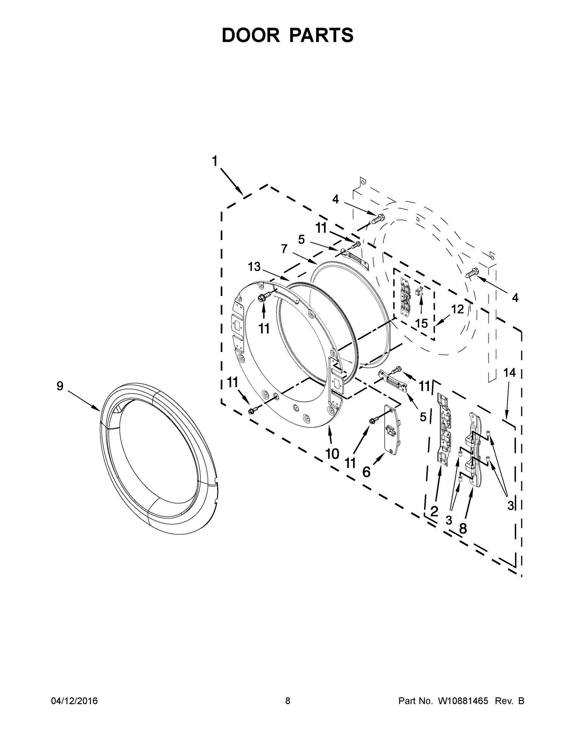 05 - DOOR PARTS Diagram and Parts List for YNED5800DW1  Whirlpool Dryer